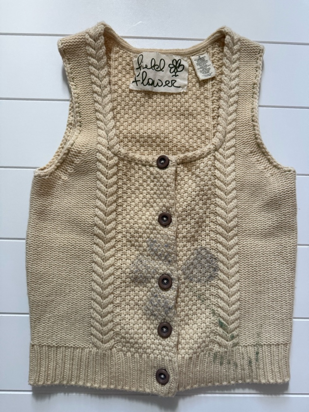 Field Flower Cream Cable Knit Button Vest